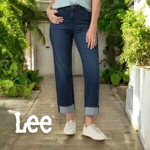 LEE Jeans Women's 2M Heritage High Rise Boyfriend Straight Leg Dark Wash